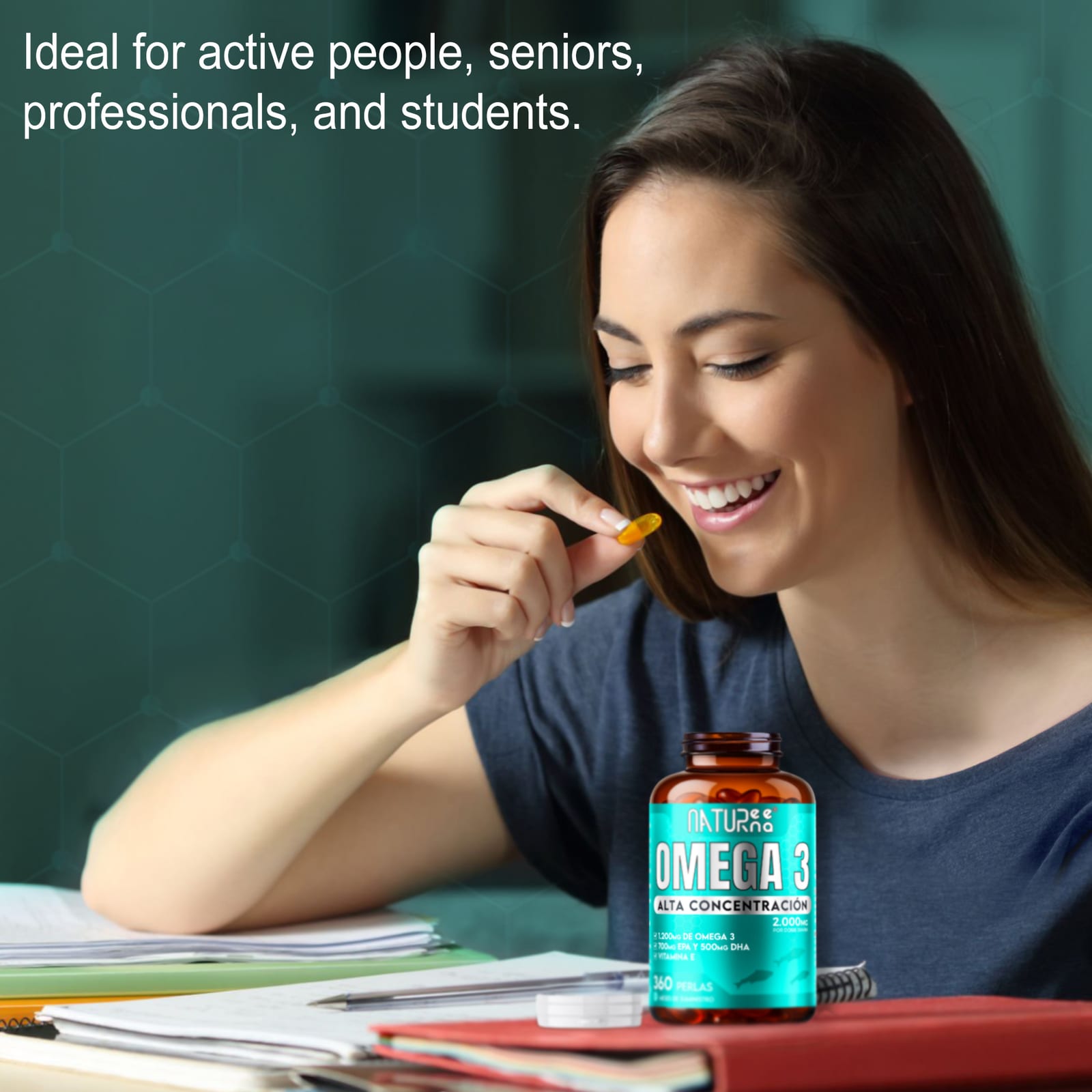 Gallery image for Amazon product listing images for Omega 3 capsules