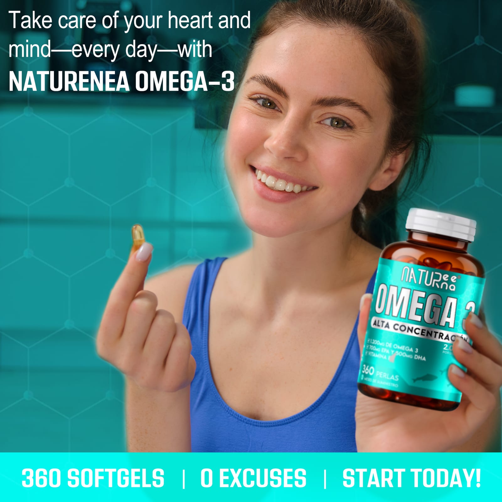 Gallery image for Amazon product listing images for Omega 3 capsules