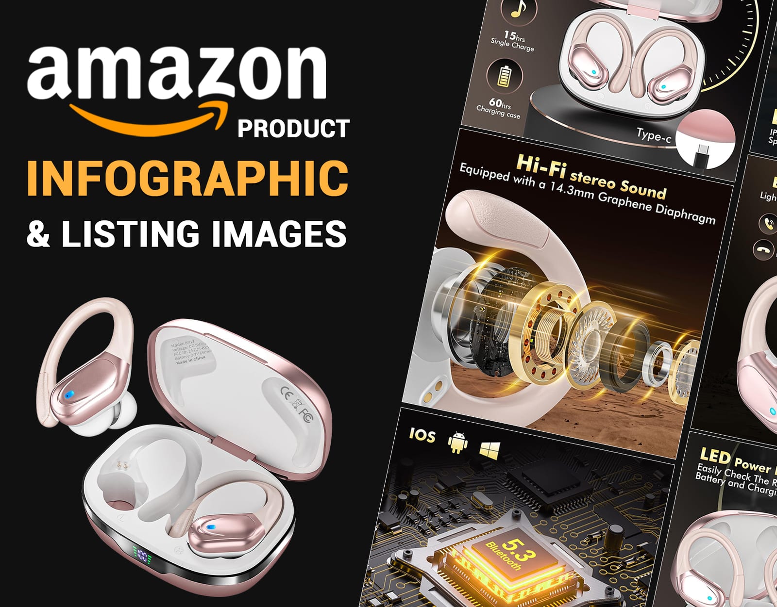 Amazon Listing Images for Wireless Earbuds