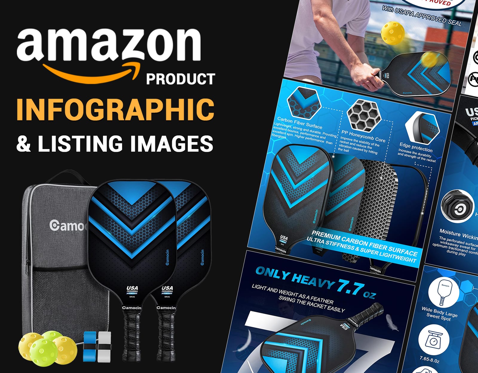 Amazon Listing Images for Pickleball Paddles Set
