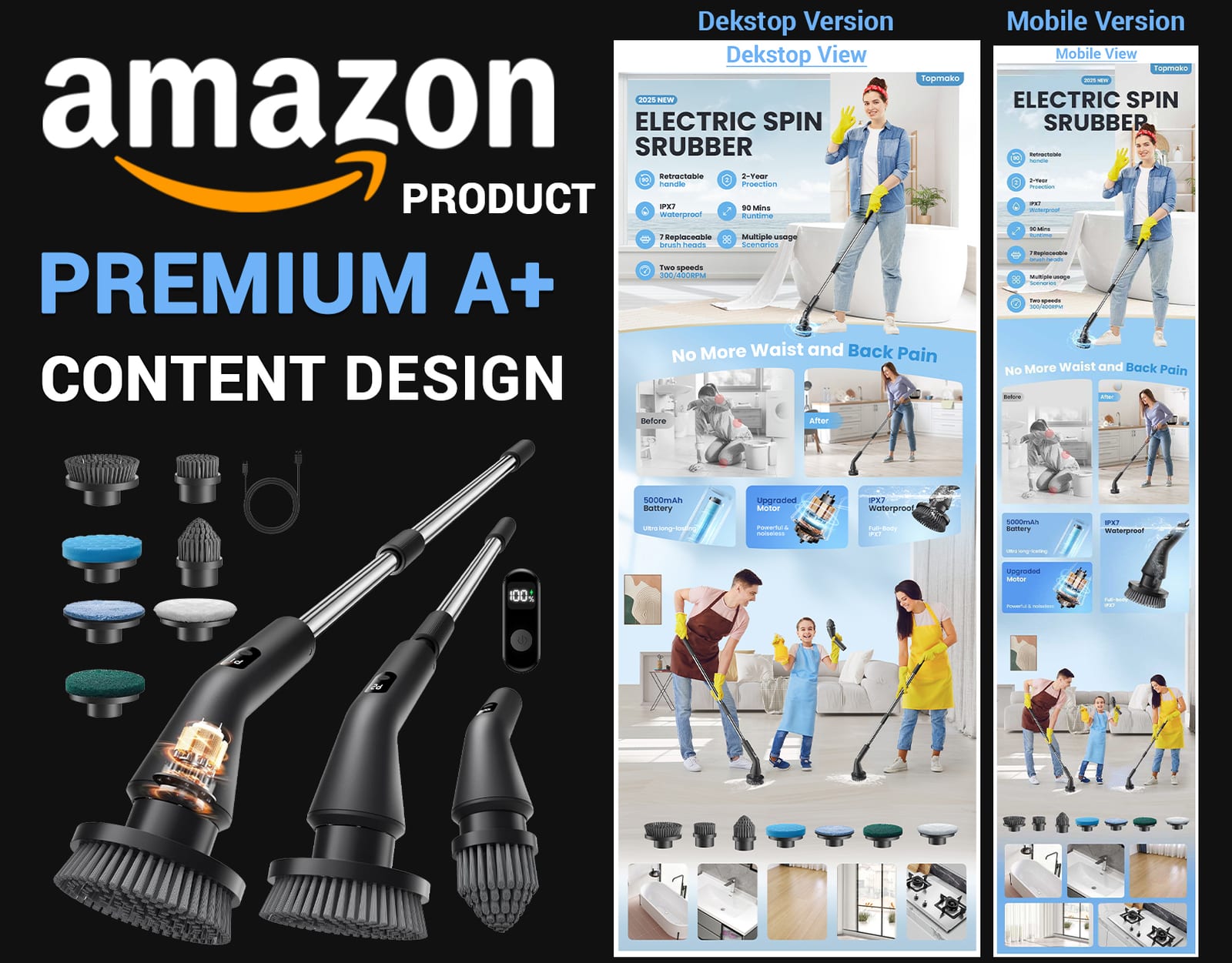 Amazon Premium A+ content design for Electric Spin Scrubber