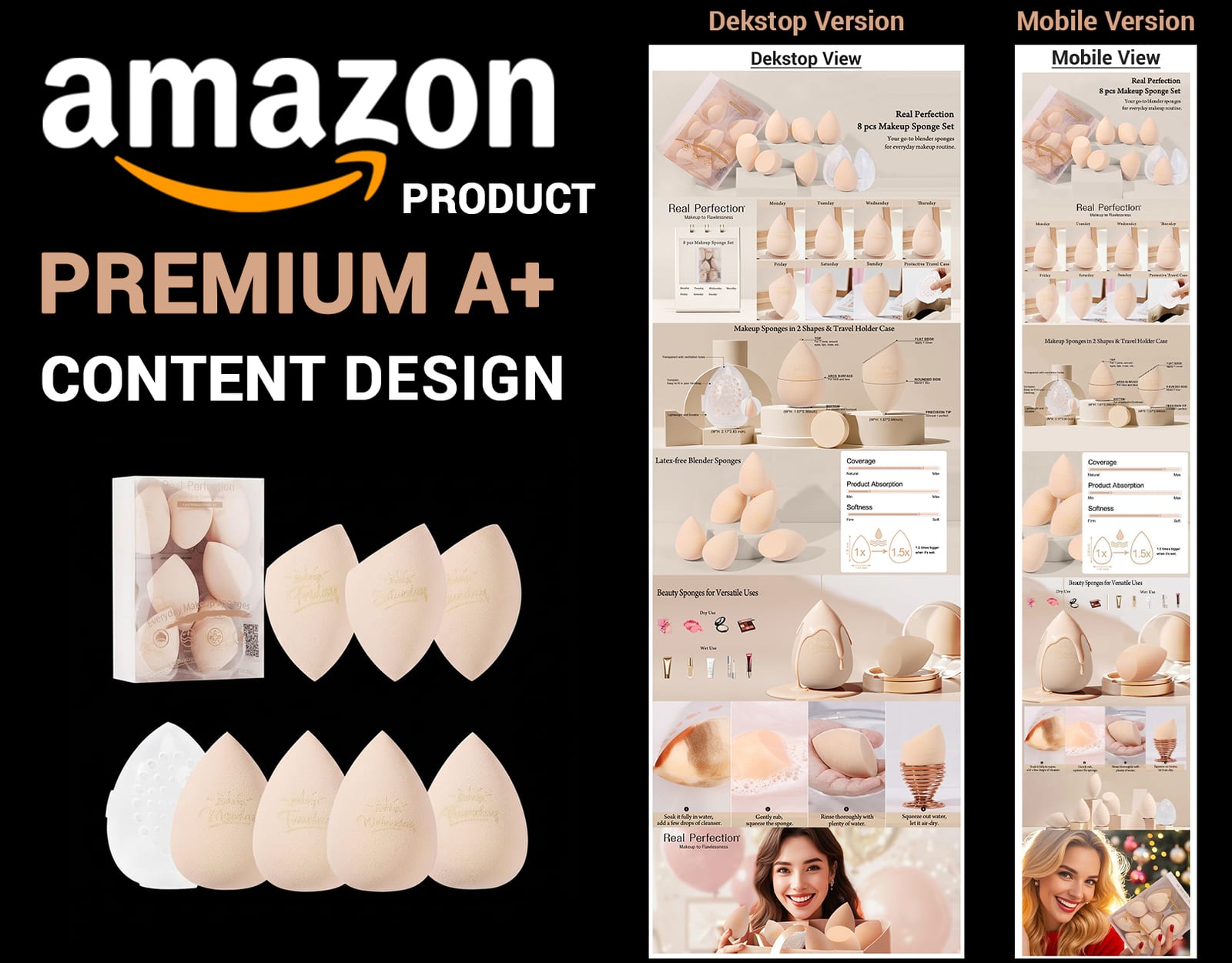Amazon Premium A+ content design for Makeup Sponge Set