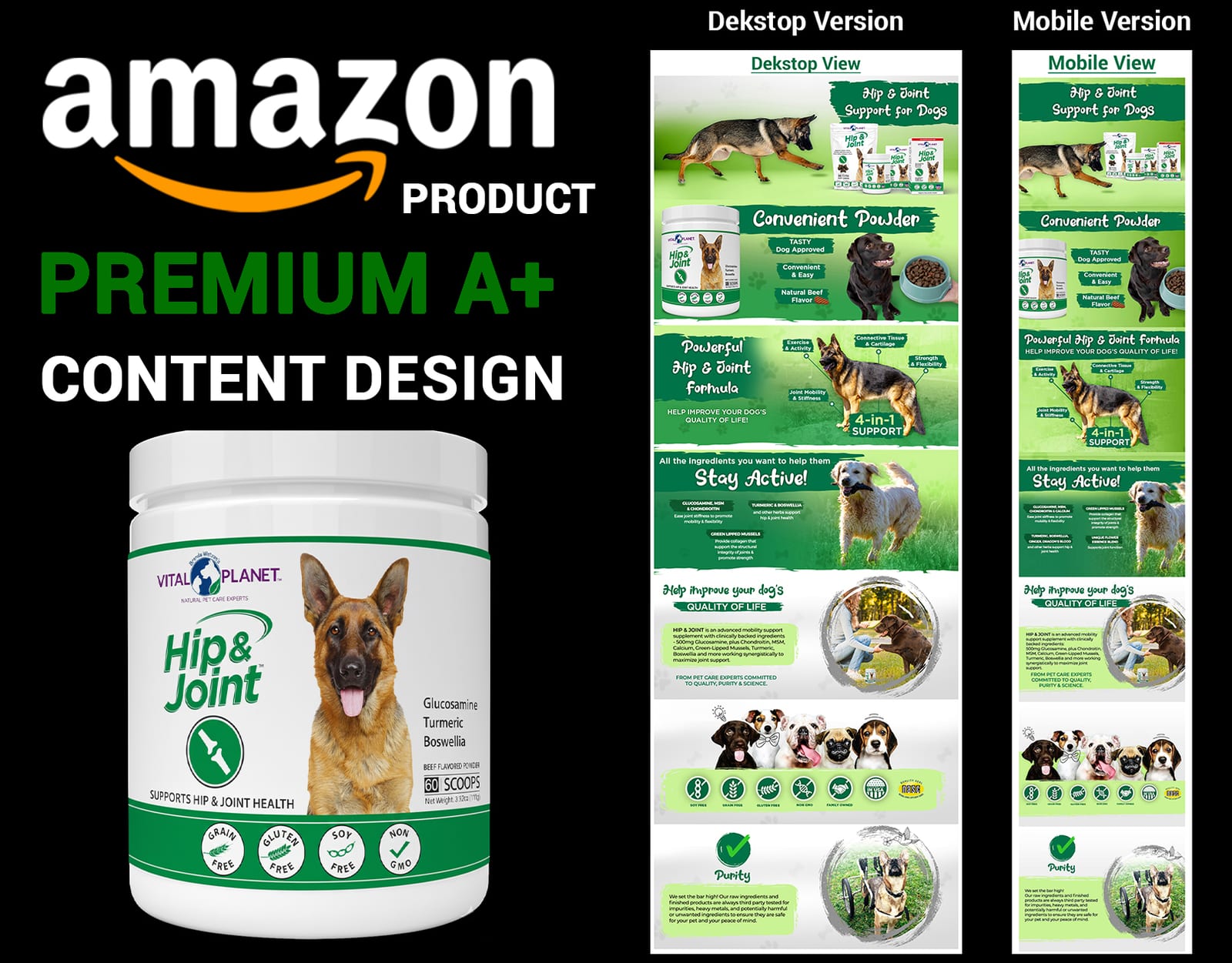 Amazon Premium A+ content design for Dog Supplement 
