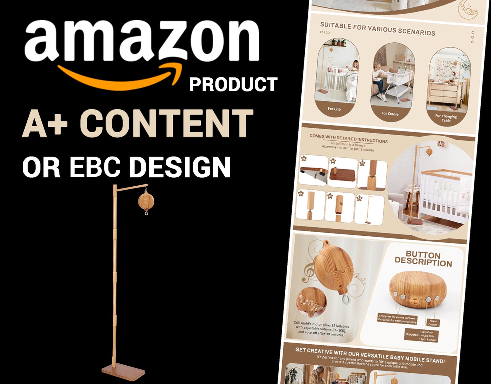 Amazon A+ content design for Floor-Standing Crib