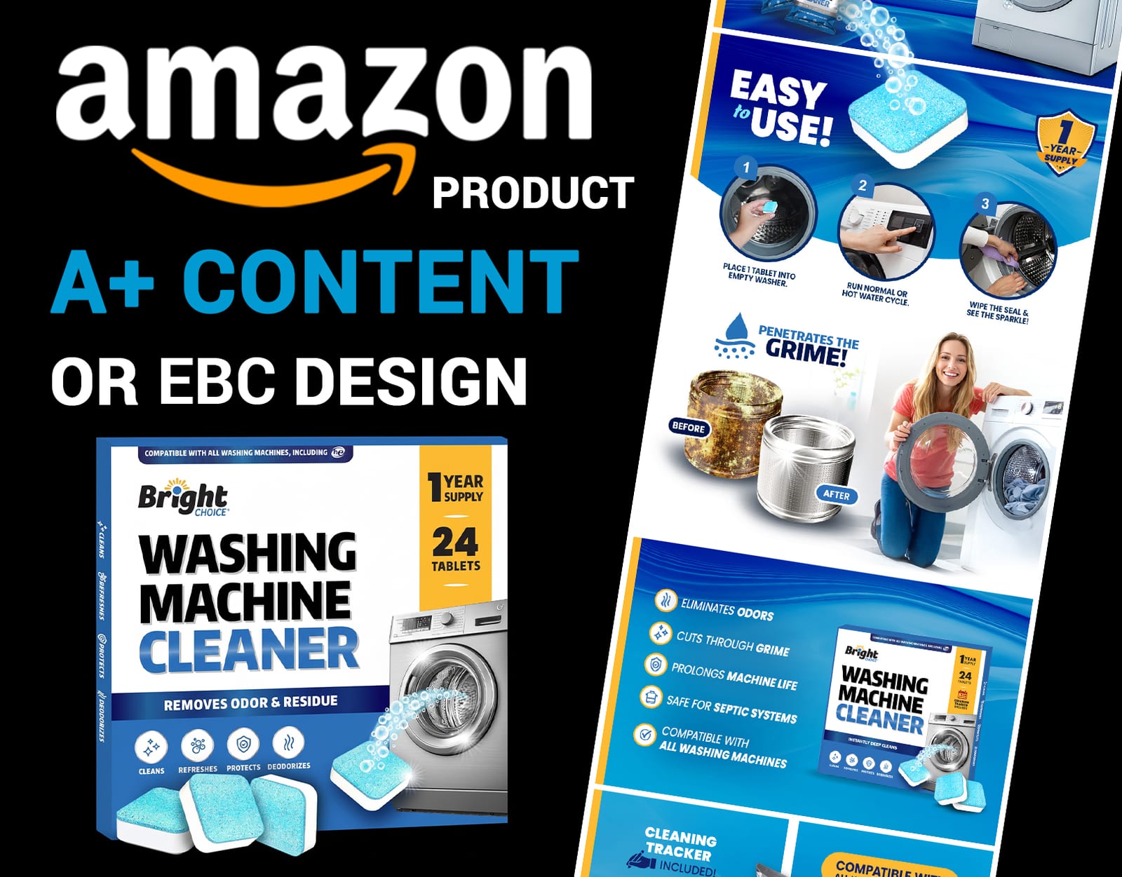Amazon A+ content design for Washing Machine Cleaner