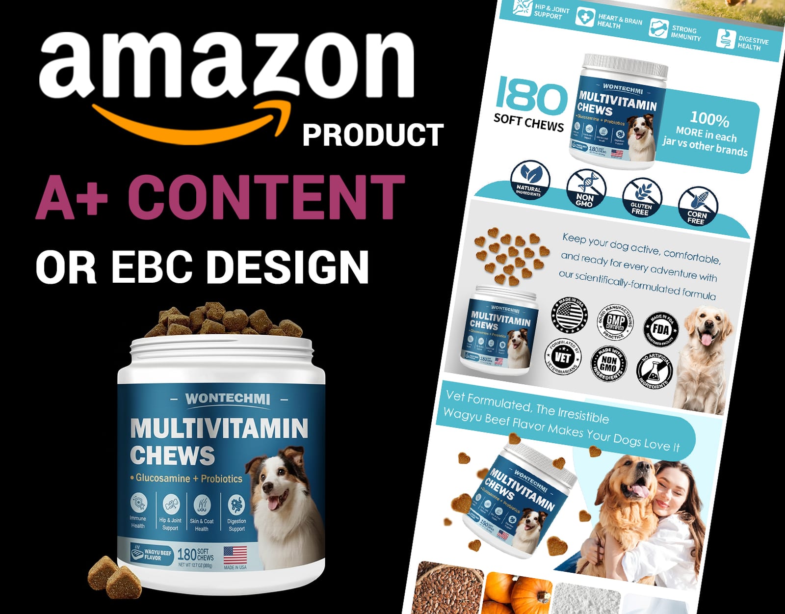 Amazon A+ content design for Dog Multivitamin