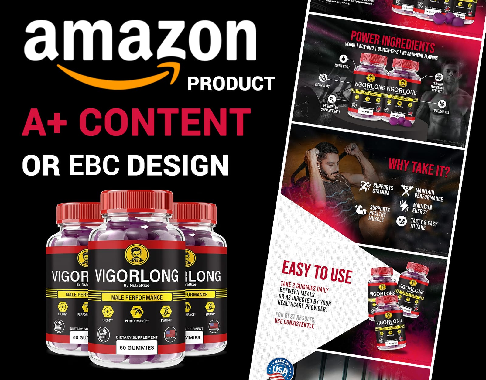 Amazon A+ content design for VigorLong Gummies