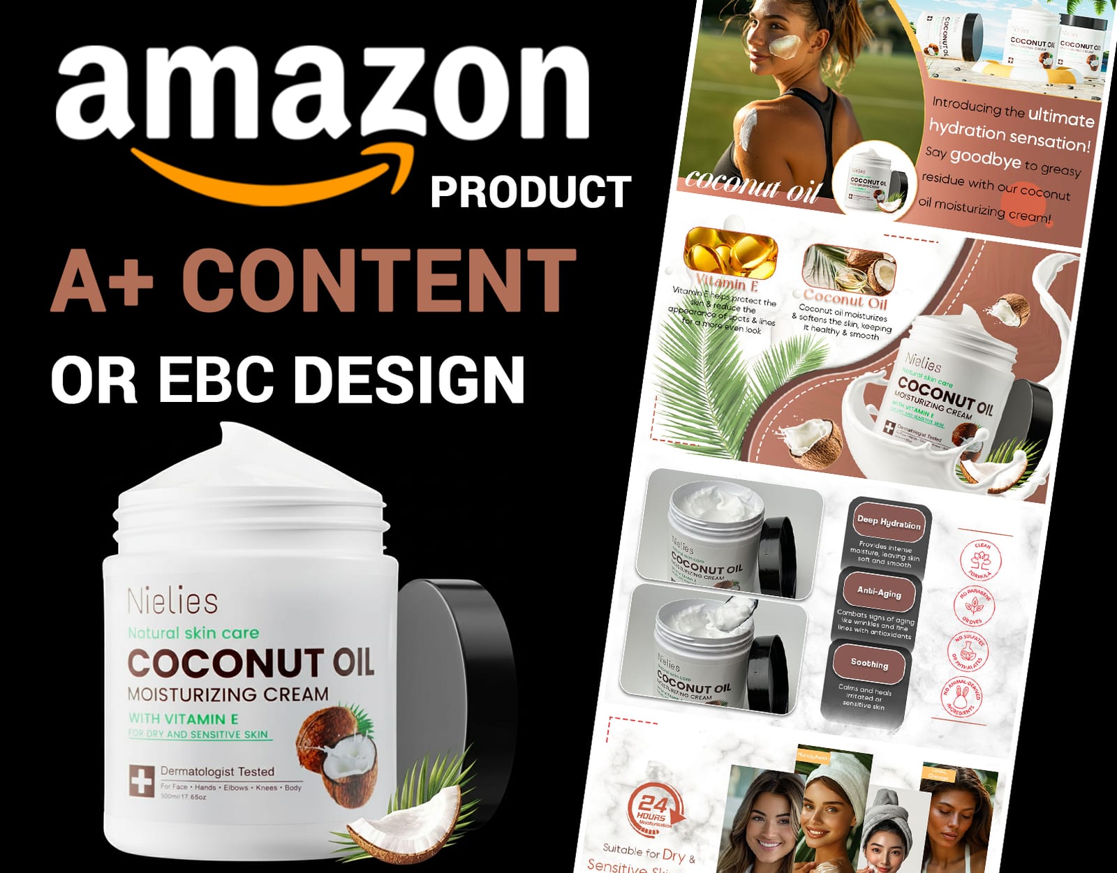 Amazon A+ content design for Moisturizing Cream