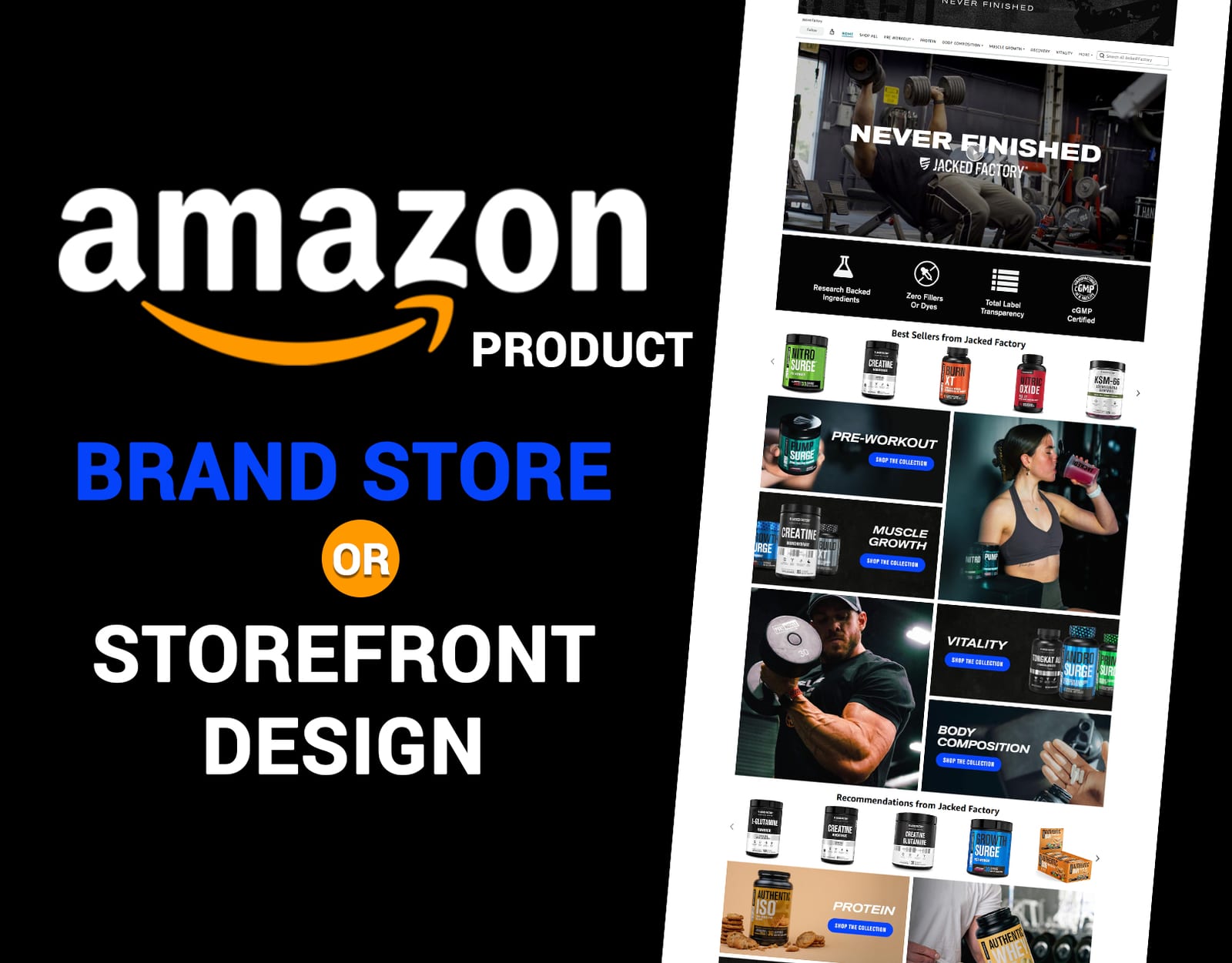 Amazon Brand Store or Storefront Design for  Fitness Supplement Brand